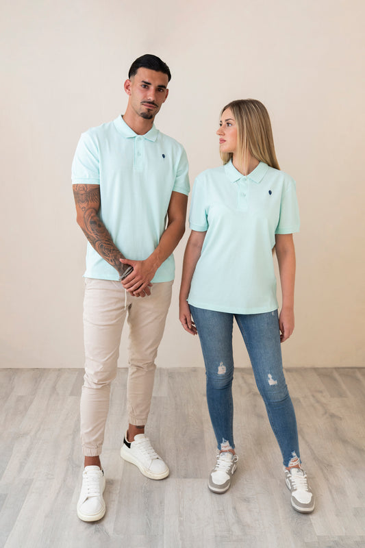 Polo VERDE AGUA globo azul